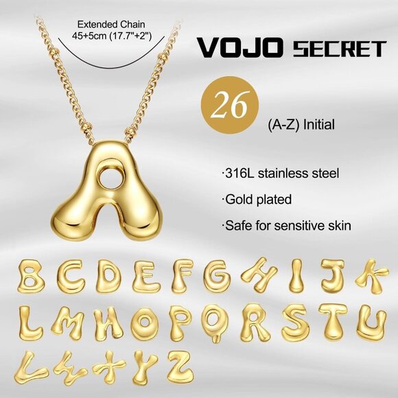 Gold Bubble Letter Necklace for Women Initial Trendy Pendant Necklaces Jewelry,1 - Picture 2 of 8